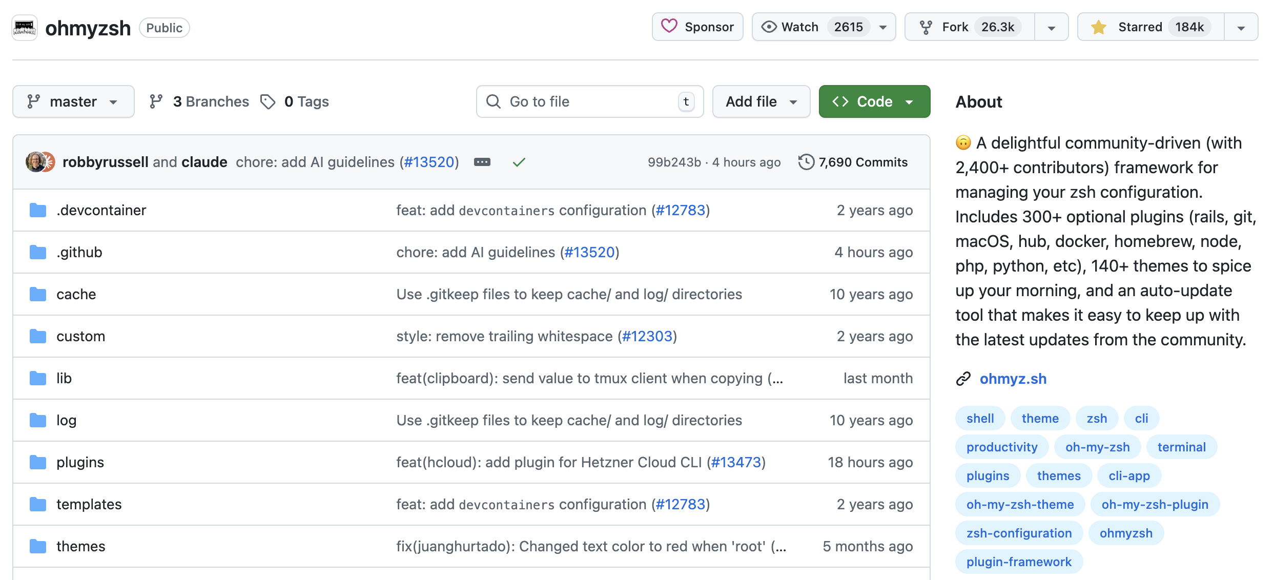 oh-my-zsh GitHub Repository